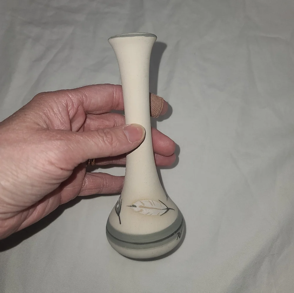 Southwestern Cream Vase with Leaf Design, Navajo Pottery